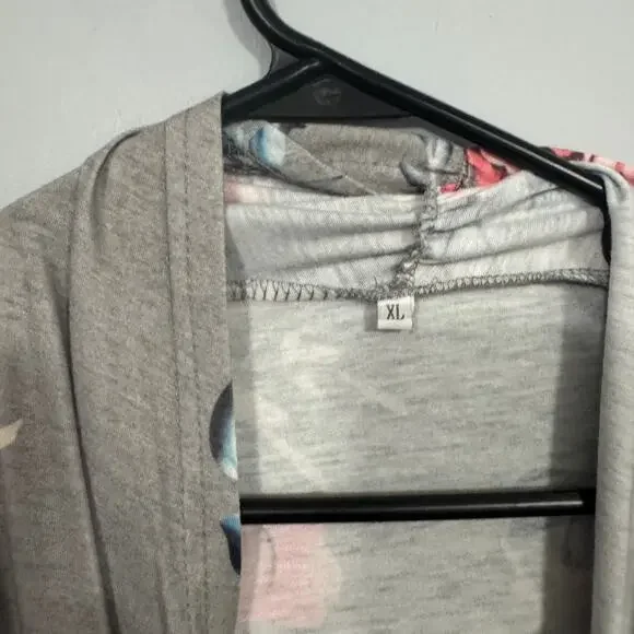 Unbranded Gray Open Front Cardigan Women's Size XL Floral Lightweight Cover Up - Picture 5 of 6